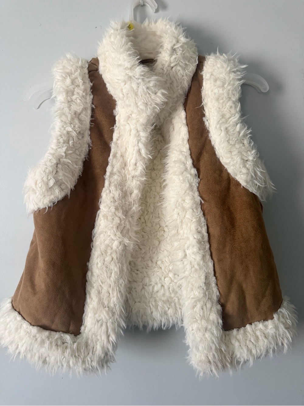 Old Navy Cream Faux Shearling Vest with Brown Panels